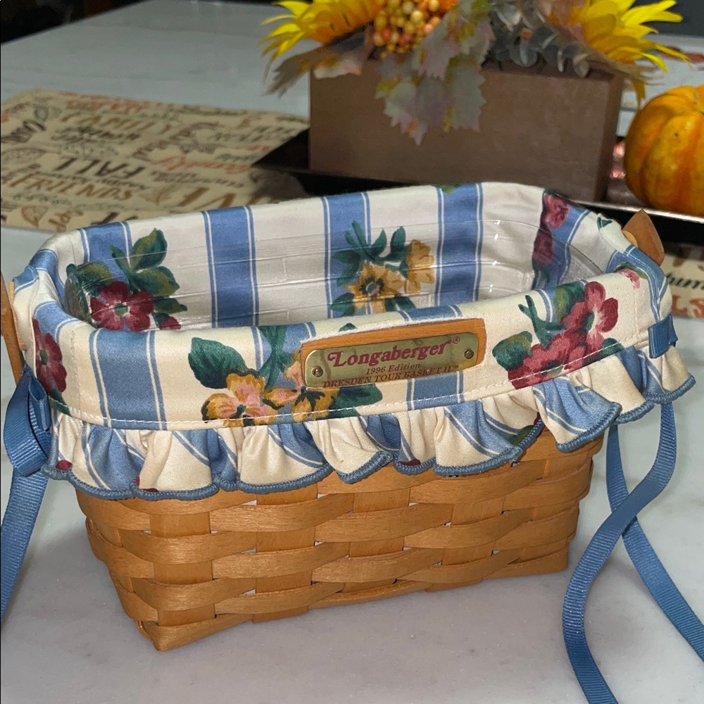 Longaberger Floral Woven Basket with Blue Accents - Picture 2 of 10